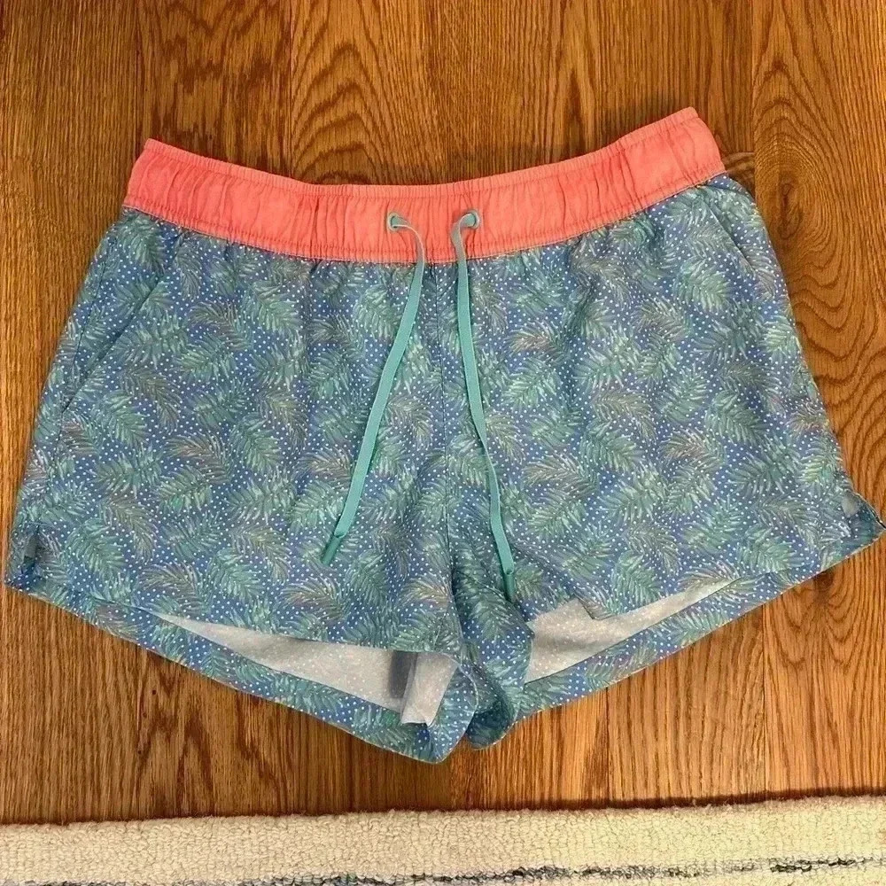 JADELYNN BROOKE Palm Leaf Running Athletic Shorts size Large Pink Blue Green